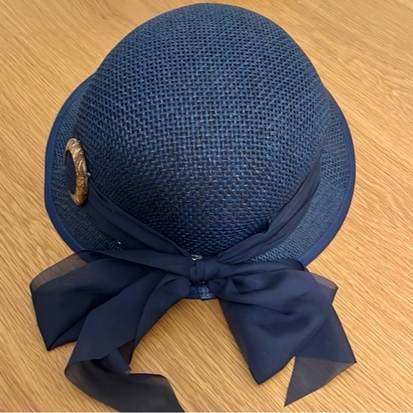 🔥Magu Distributors Headwear Avant Garde Sunhat Navy Blue, Gauzy Wrap w/Back Bow - Picture 2 of 10